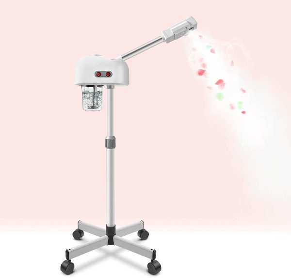 Flexzion Face Steamer Facial Skin Care Machine, Portable Professional Spa Salon Sauna Beauty Equipment Stand for Acne Sinuses Vapor Steaming Ozone Aromatherapy Moisturizing Massage Therapy