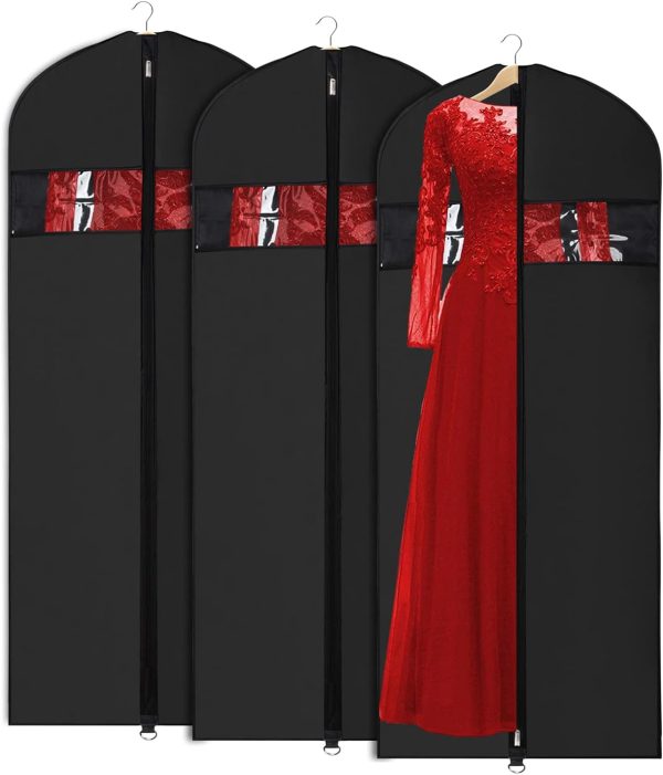 Univivi Garment Bags for Dresses, Clothes Covers Protector Bags 60", Waterproof Dust Proof Garment Covers Bags Moth Proof Dress Cover Bag, Wedding Dress Bag, Suit Bags for Travel and Storage - 3 Pack