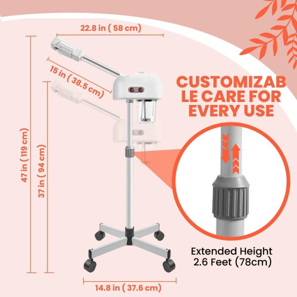 Flexzion Face Steamer Facial Skin Care Machine, Portable Professional Spa Salon Sauna Beauty Equipment Stand for Acne Sinuses Vapor Steaming Ozone Aromatherapy Moisturizing Massage Therapy - Image 3