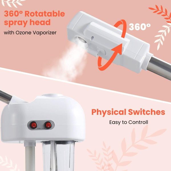 Flexzion Face Steamer Facial Skin Care Machine, Portable Professional Spa Salon Sauna Beauty Equipment Stand for Acne Sinuses Vapor Steaming Ozone Aromatherapy Moisturizing Massage Therapy - Image 4