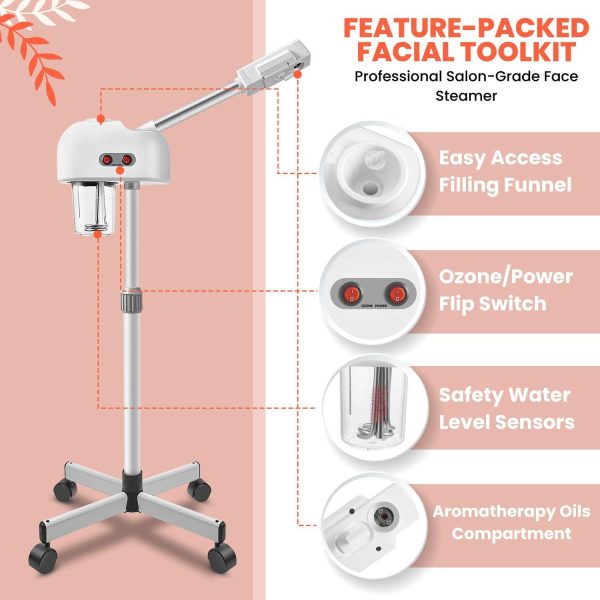 Flexzion Face Steamer Facial Skin Care Machine, Portable Professional Spa Salon Sauna Beauty Equipment Stand for Acne Sinuses Vapor Steaming Ozone Aromatherapy Moisturizing Massage Therapy - Image 5