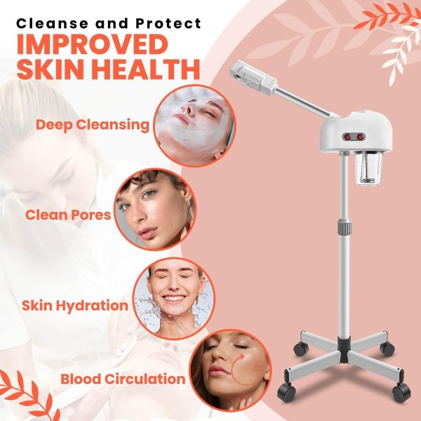 Flexzion Face Steamer Facial Skin Care Machine, Portable Professional Spa Salon Sauna Beauty Equipment Stand for Acne Sinuses Vapor Steaming Ozone Aromatherapy Moisturizing Massage Therapy - Image 8