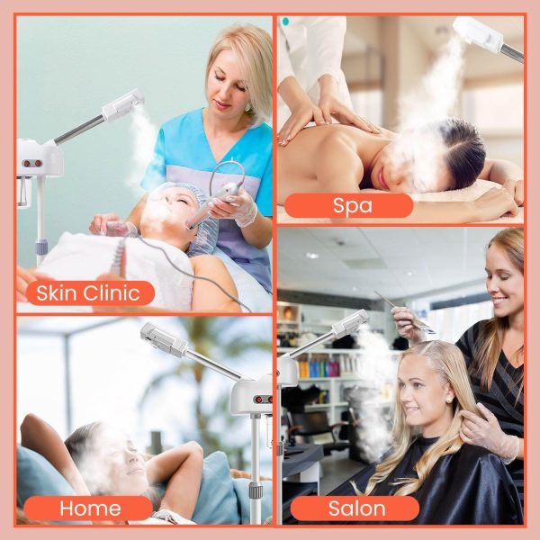 Flexzion Face Steamer Facial Skin Care Machine, Portable Professional Spa Salon Sauna Beauty Equipment Stand for Acne Sinuses Vapor Steaming Ozone Aromatherapy Moisturizing Massage Therapy - Image 9